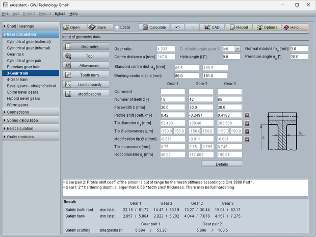 Układy trój- i czterokołowych przekładni zębatych