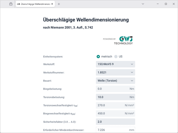 Wellendimensionierung