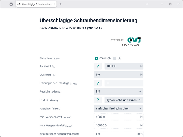 Schraubendimensionierung